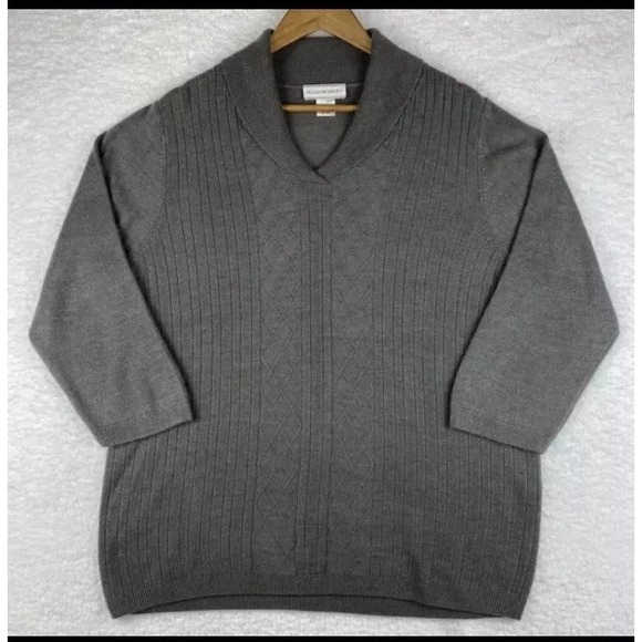 Allison Daley XL Knit Sweater Gray Soft Lightweight Shawl Collar Granny Cottage - Picture 1 of 6